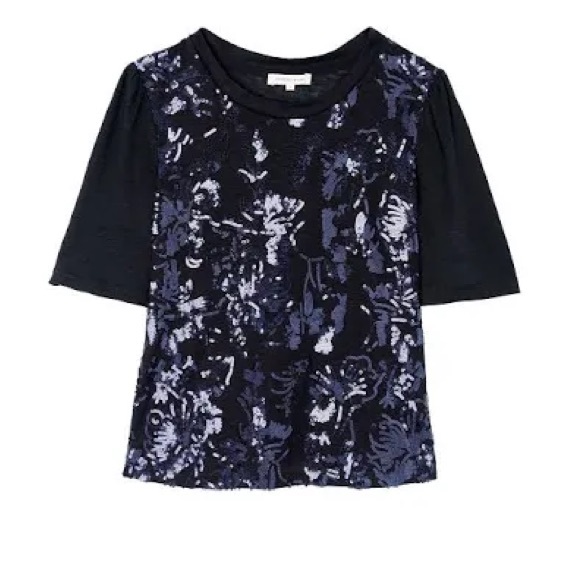 Rebecca Taylor Short Sleeve Linen Sequin Jersey Top Women’s Size XS - Picture 2 of 6